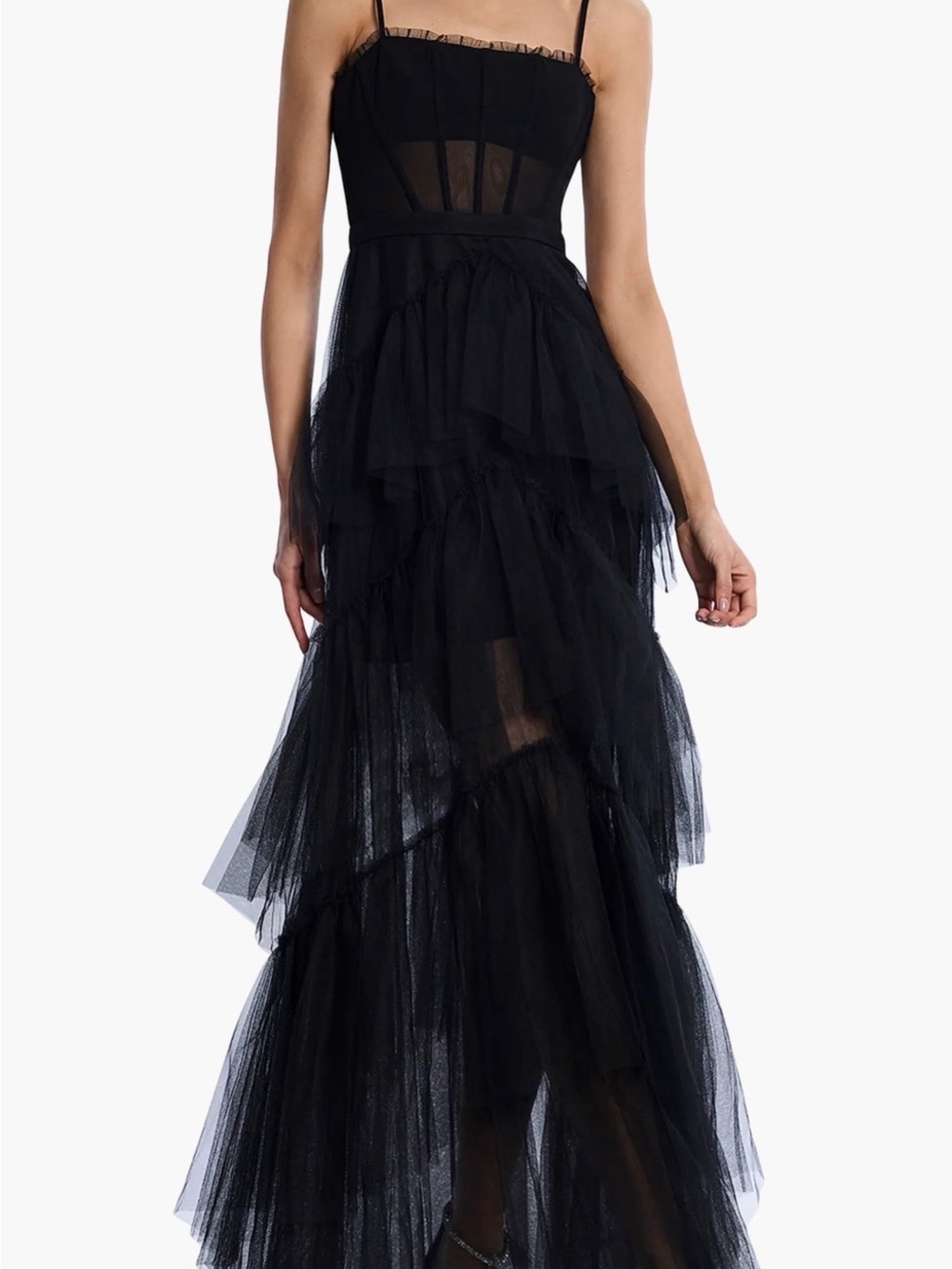 BCBGeneration Black Tiered Tulle Maxi Dress